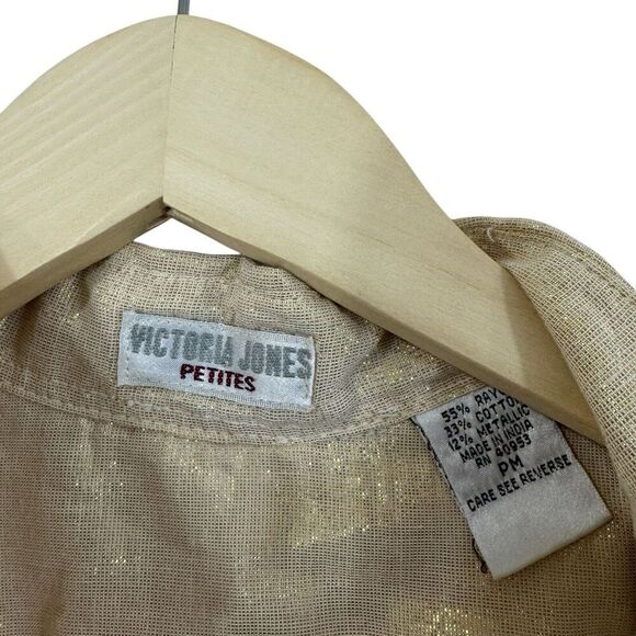 Victoria Jones Petites Medium PM Button Front Shirt Metallic Shiny Womens - Picture 3 of 13